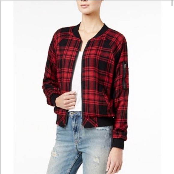 Sanctuary Dylan Red Plaid Bomber Jacket Size Small - Picture 2 of 16
